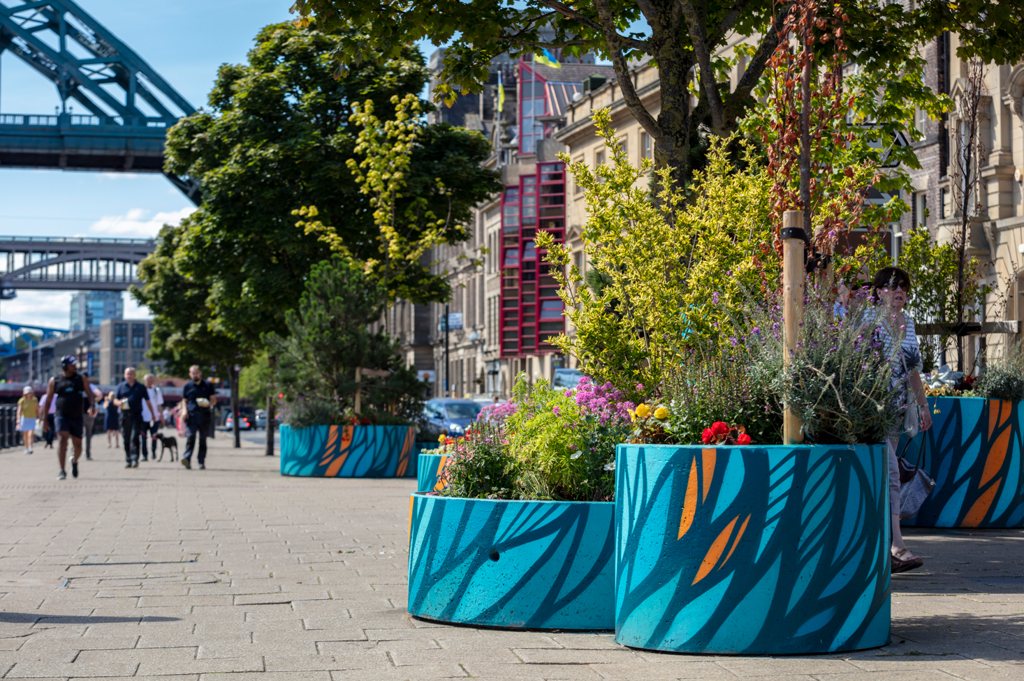 Colourful planters on Newcastle Quayside